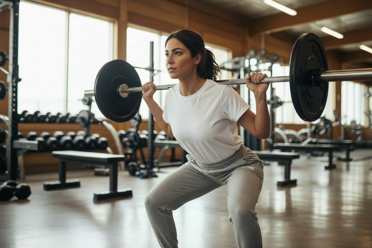 Woman working out alone